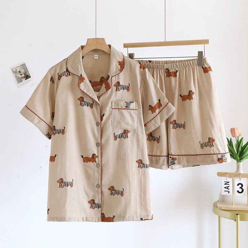 Couples Pajamas Youth Summer Thin Cartoon Short-Sleeve Short-Set
