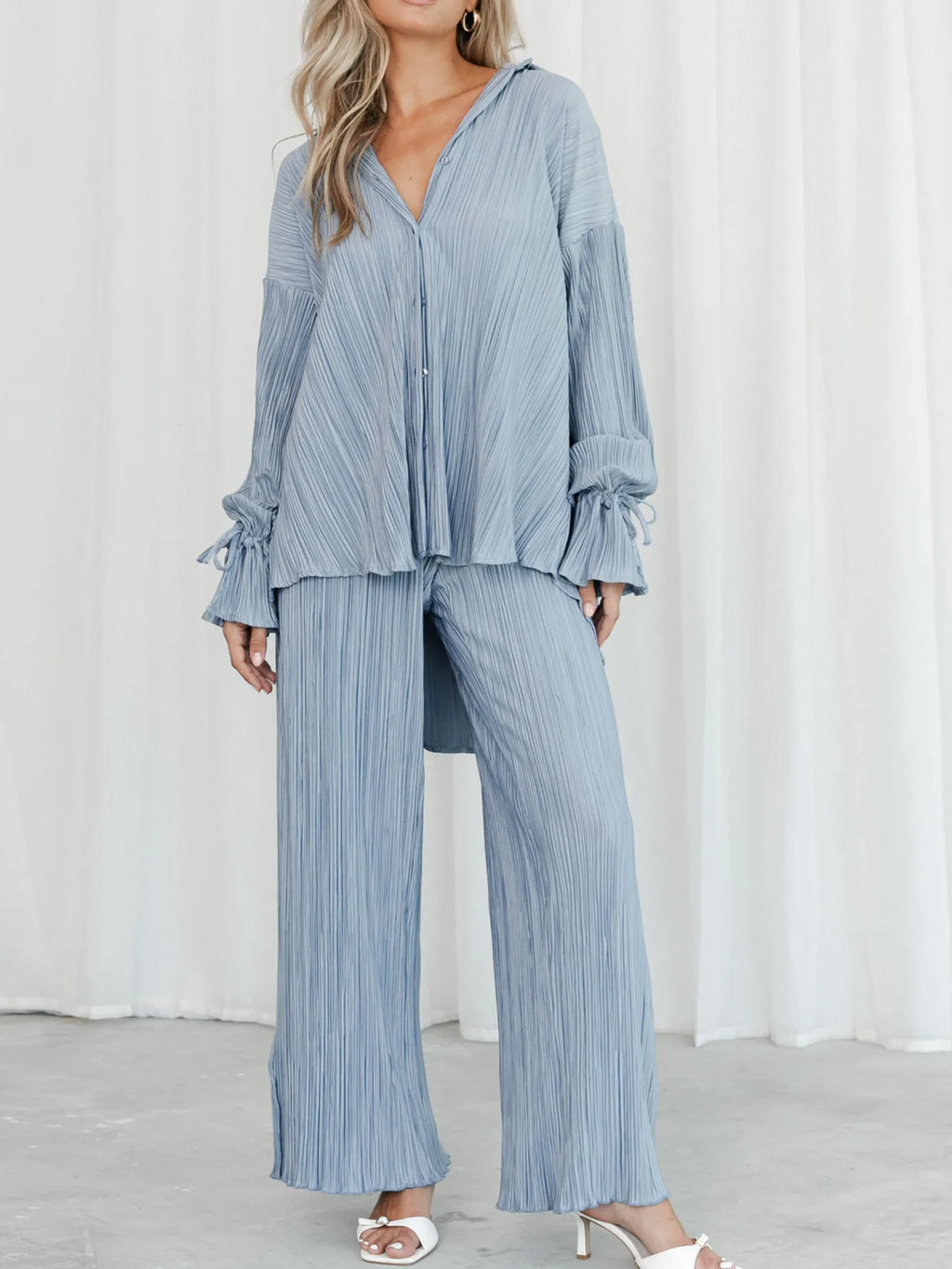 Button Up Long Sleeve Top and Pants Set.