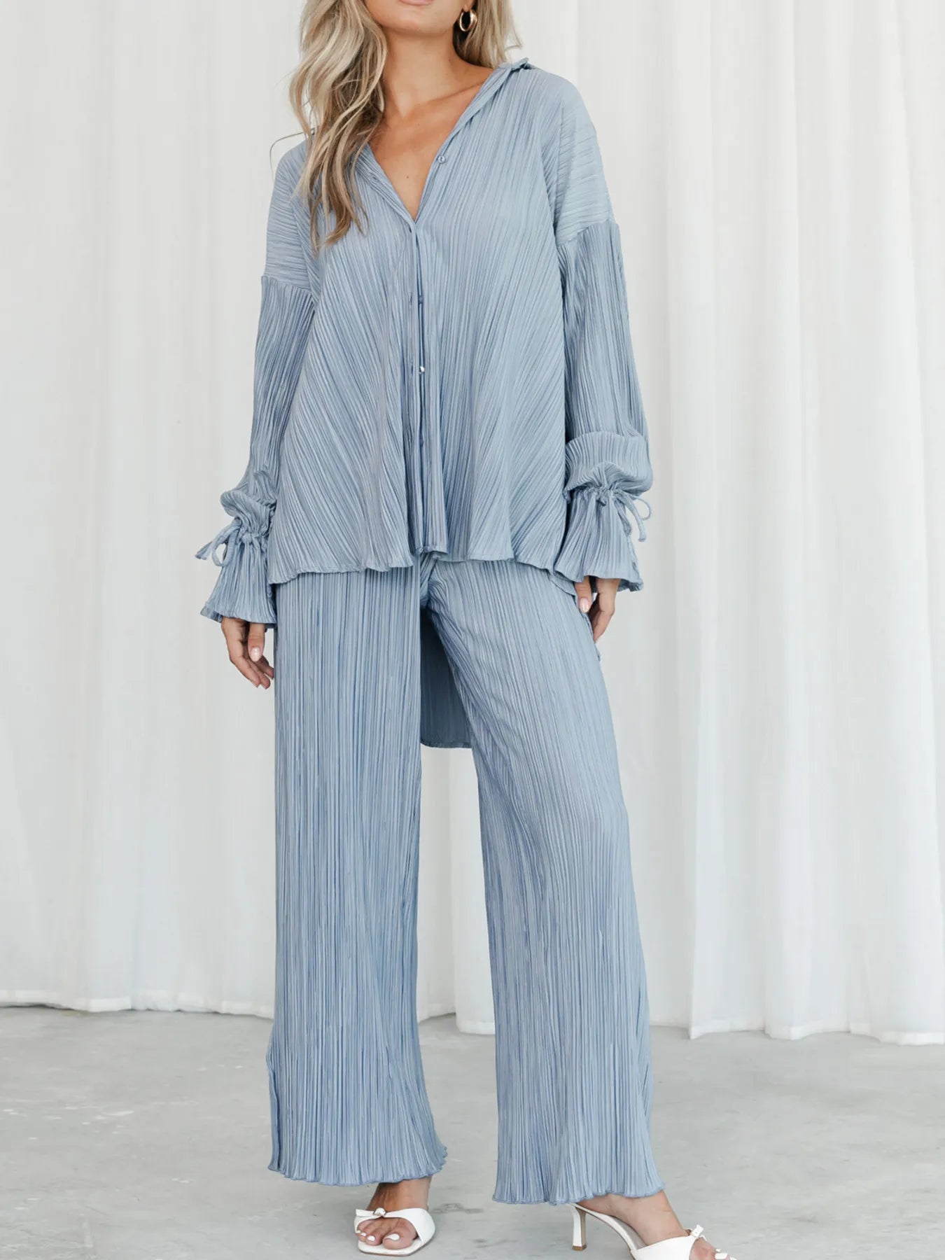 Button Up Long Sleeve Top and Pants Set.