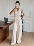 Stylish Off-white Sleeveless Vest And Wide-leg Pants Set For Women Summer Style