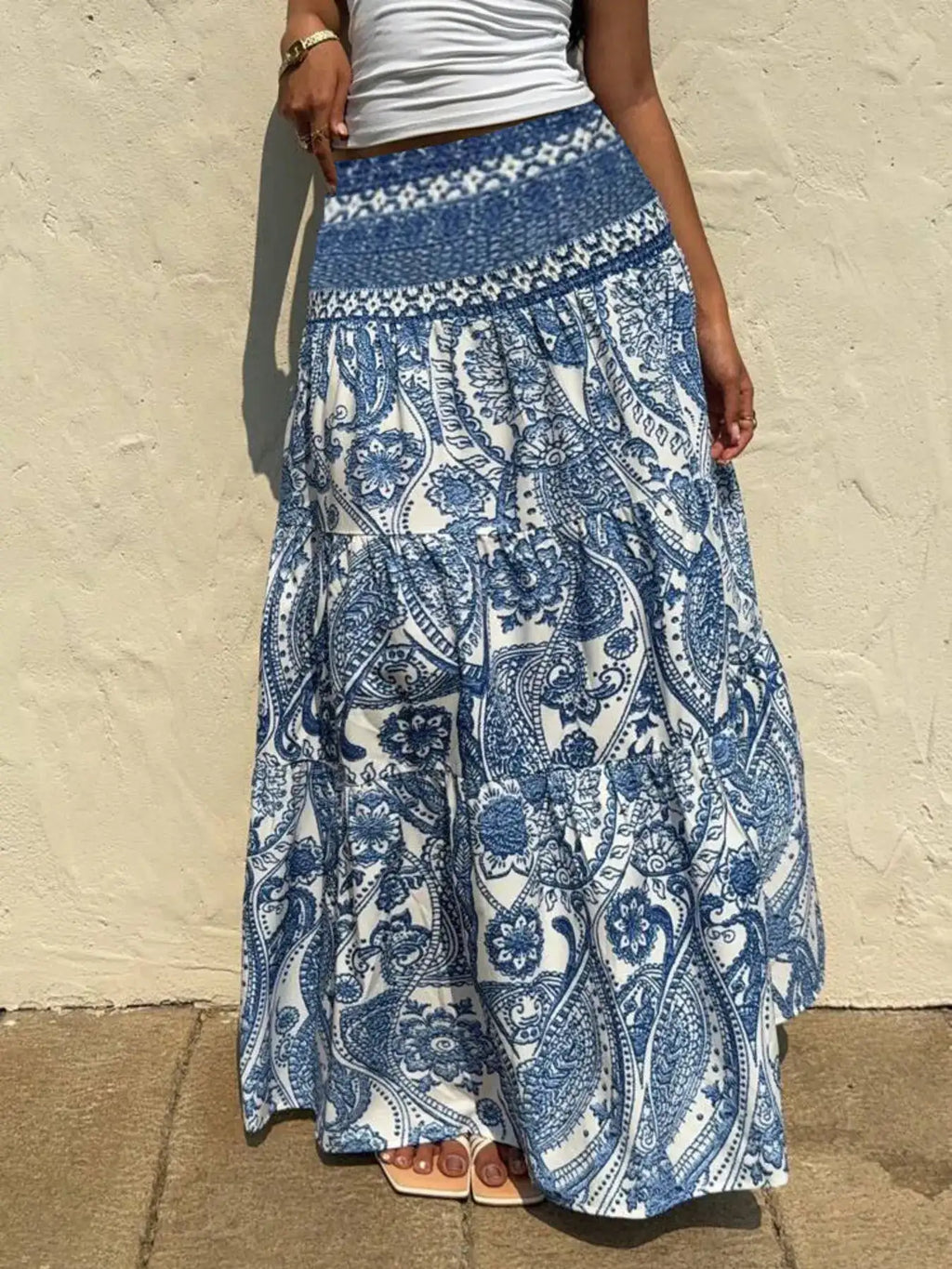 Printed Tiered Maxi Skirt.
