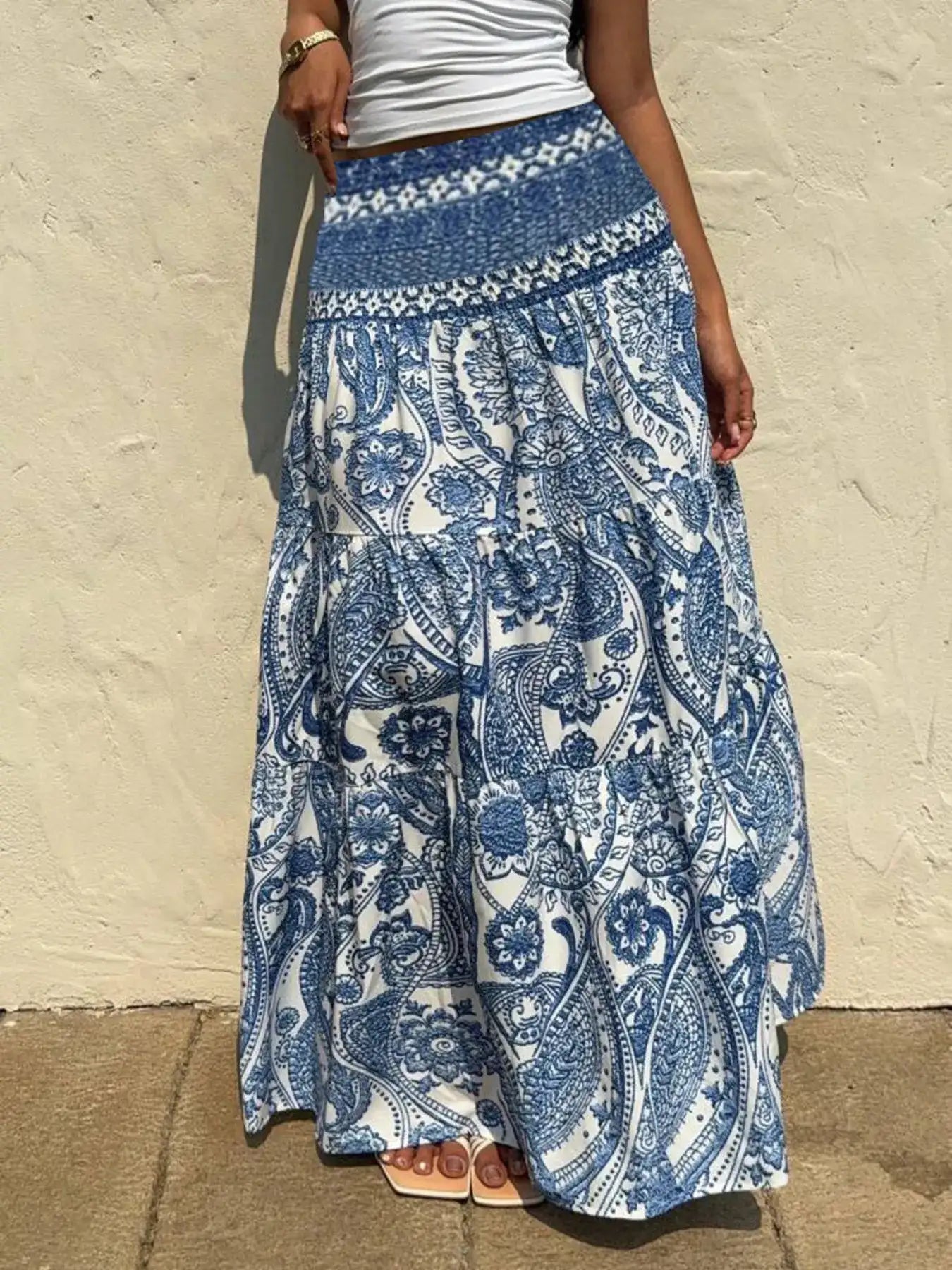 Printed Tiered Maxi Skirt.