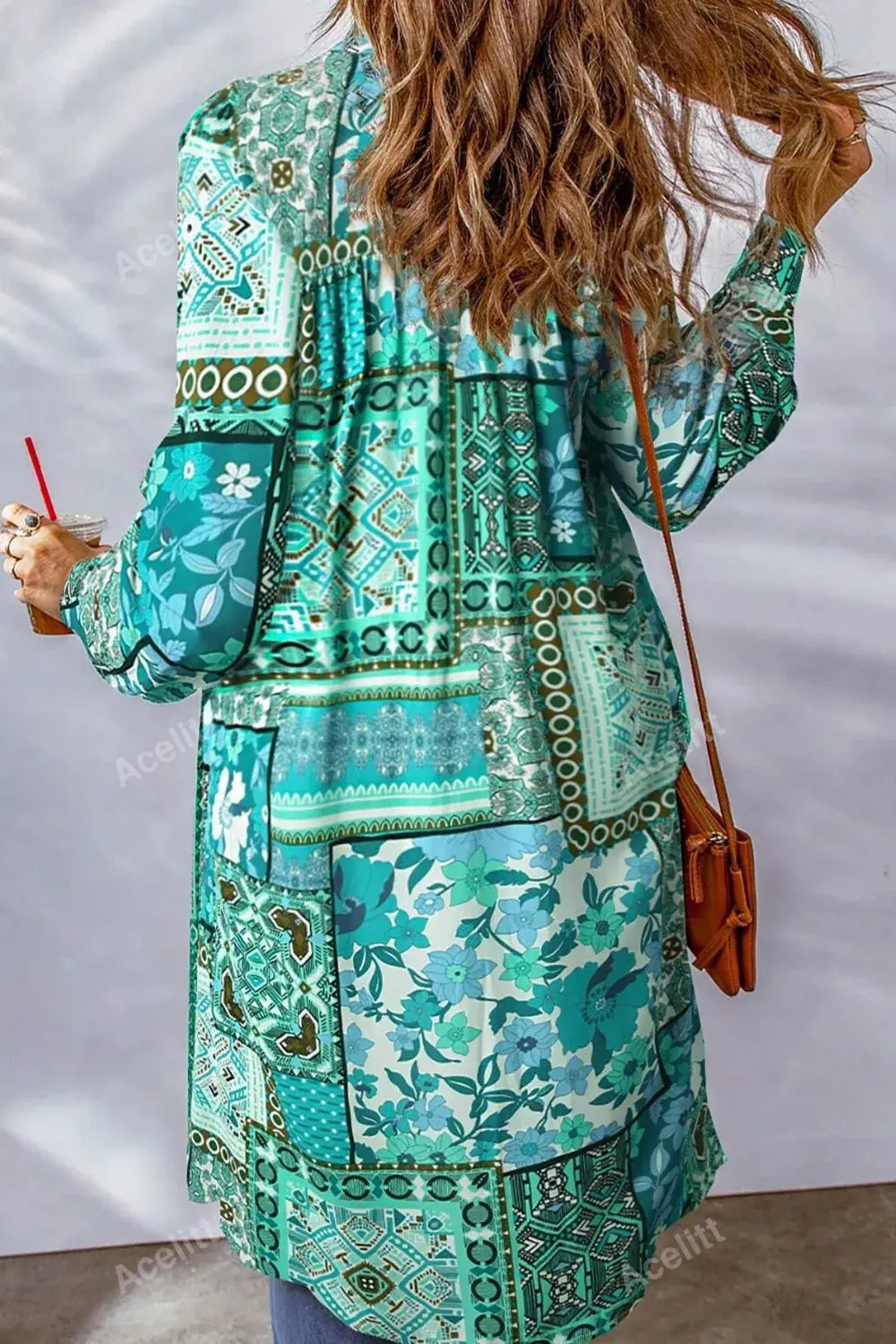 Printed Button Up Long Sleeve Cardigan.