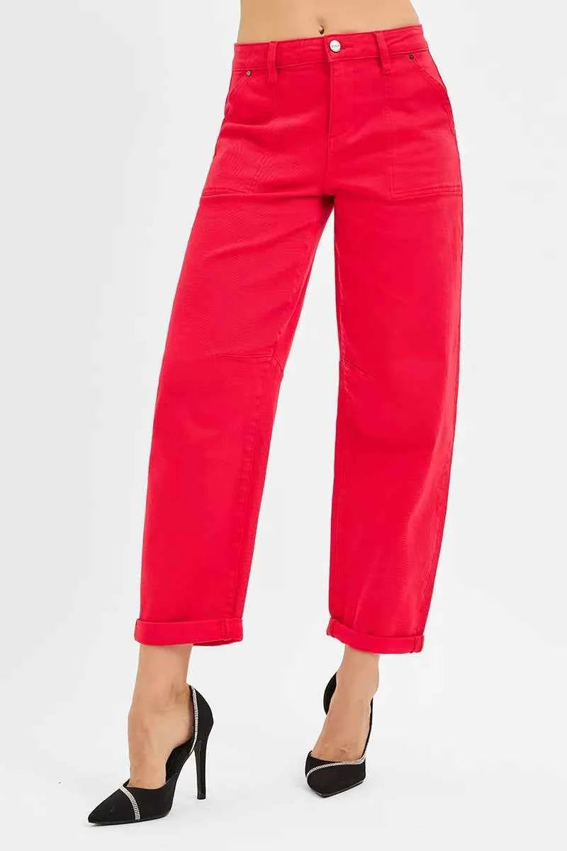 RISEN High Rise Ankle Cuffed Barrel Pants