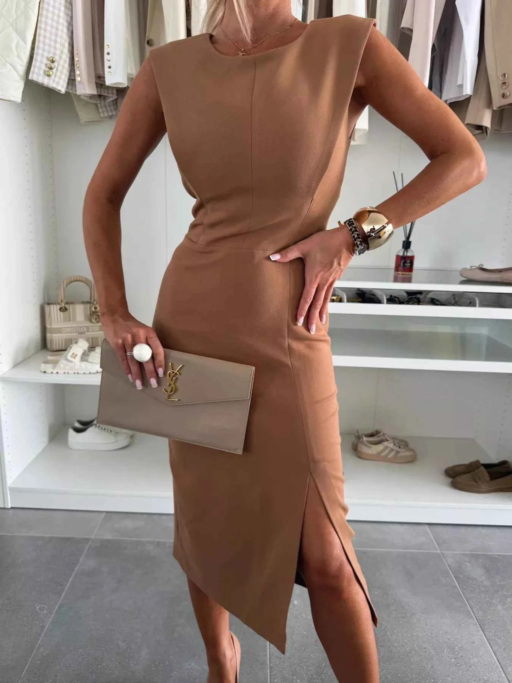 Full Size Slit Round Neck Sleeveless Dress Plus Size.