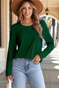 Evergreen Asymmetric Seam Detail Solid Color Long Sleeve Top