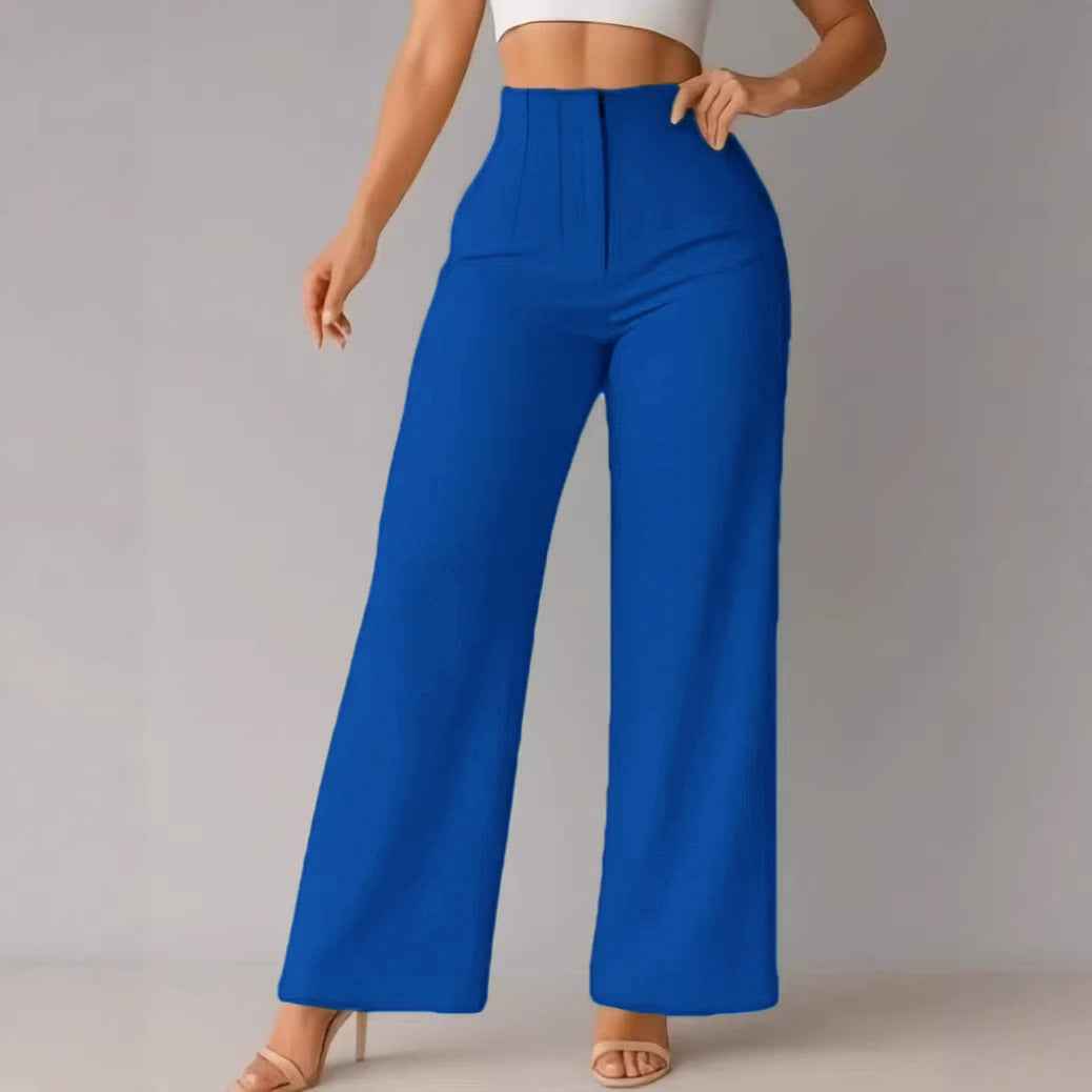 Womens Casual Solid-color Wide-leg Pants