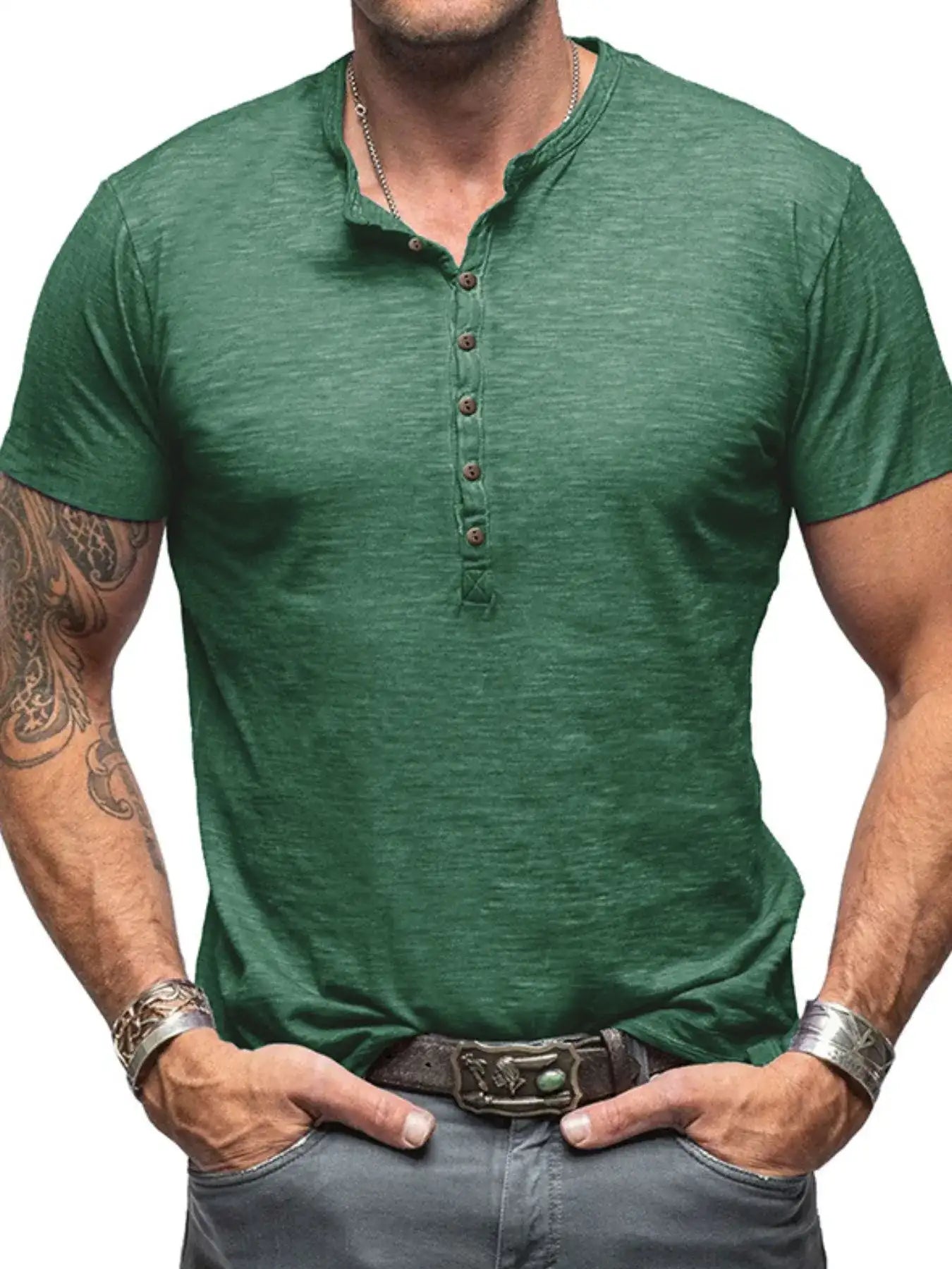Men's Casual Henley Short Sleeve Button Top.