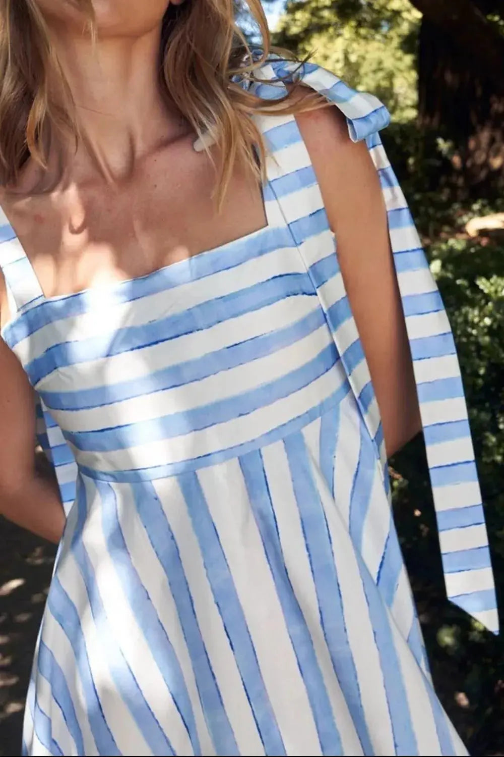 Striped Square Neck Wide Strap Dress.