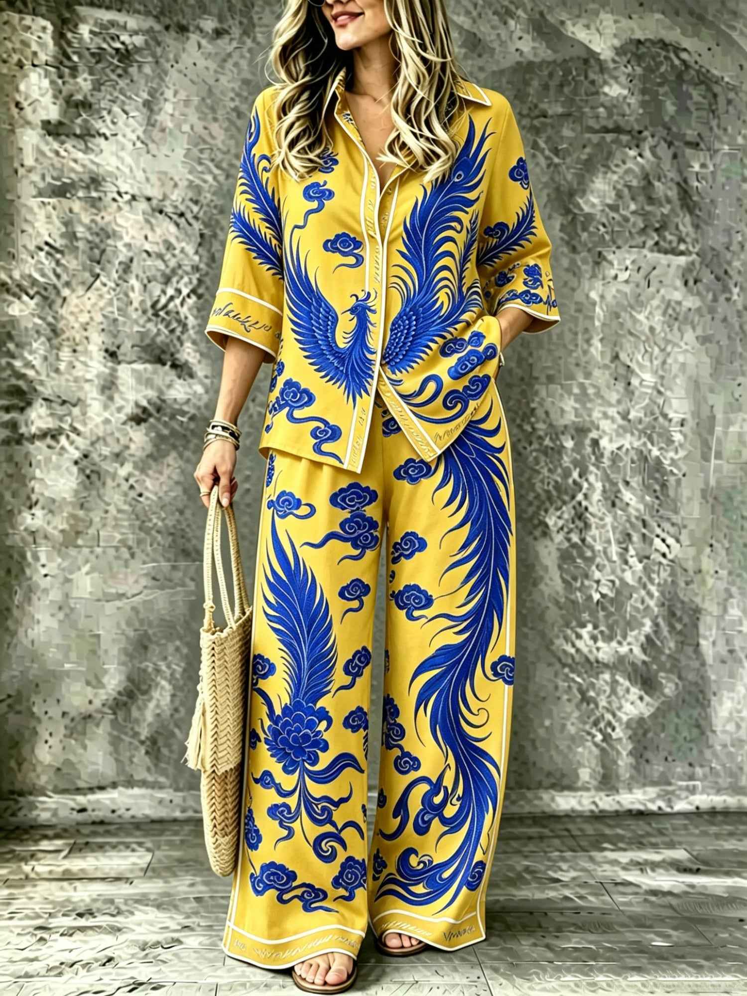 Summer Womens Shirt Set With A Digital-print Collar