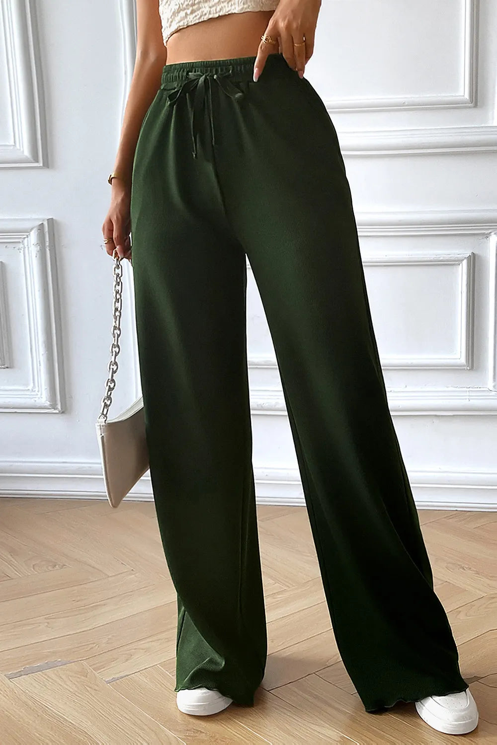 Devine Drawstring Wide Leg Pants with Pocketed.
