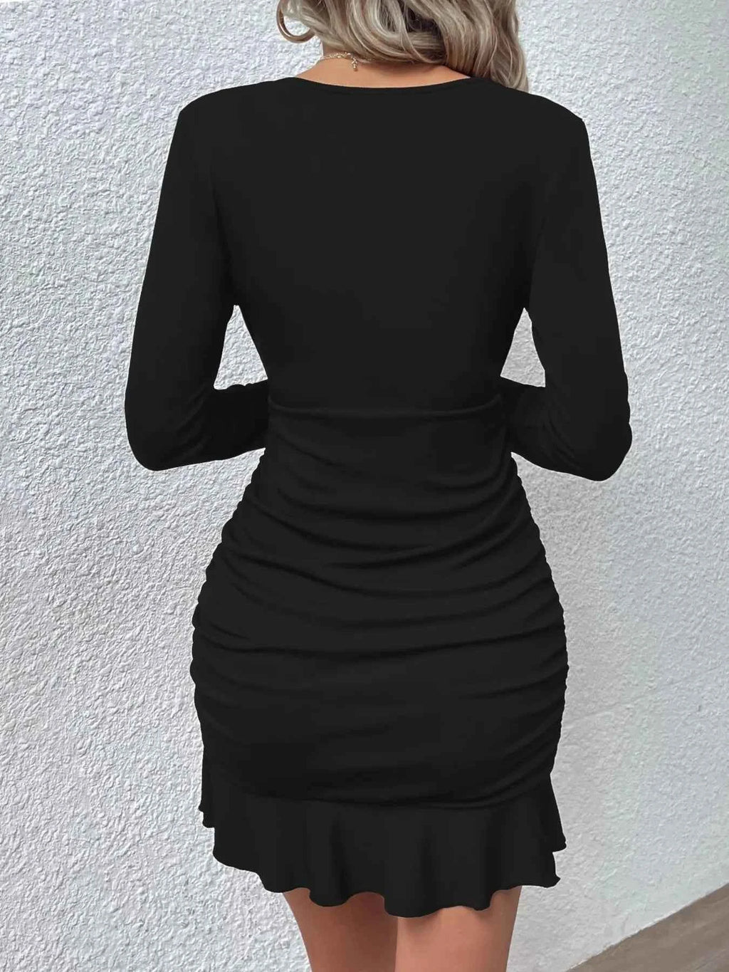 Ruffled Hem Long Sleeve Dress.