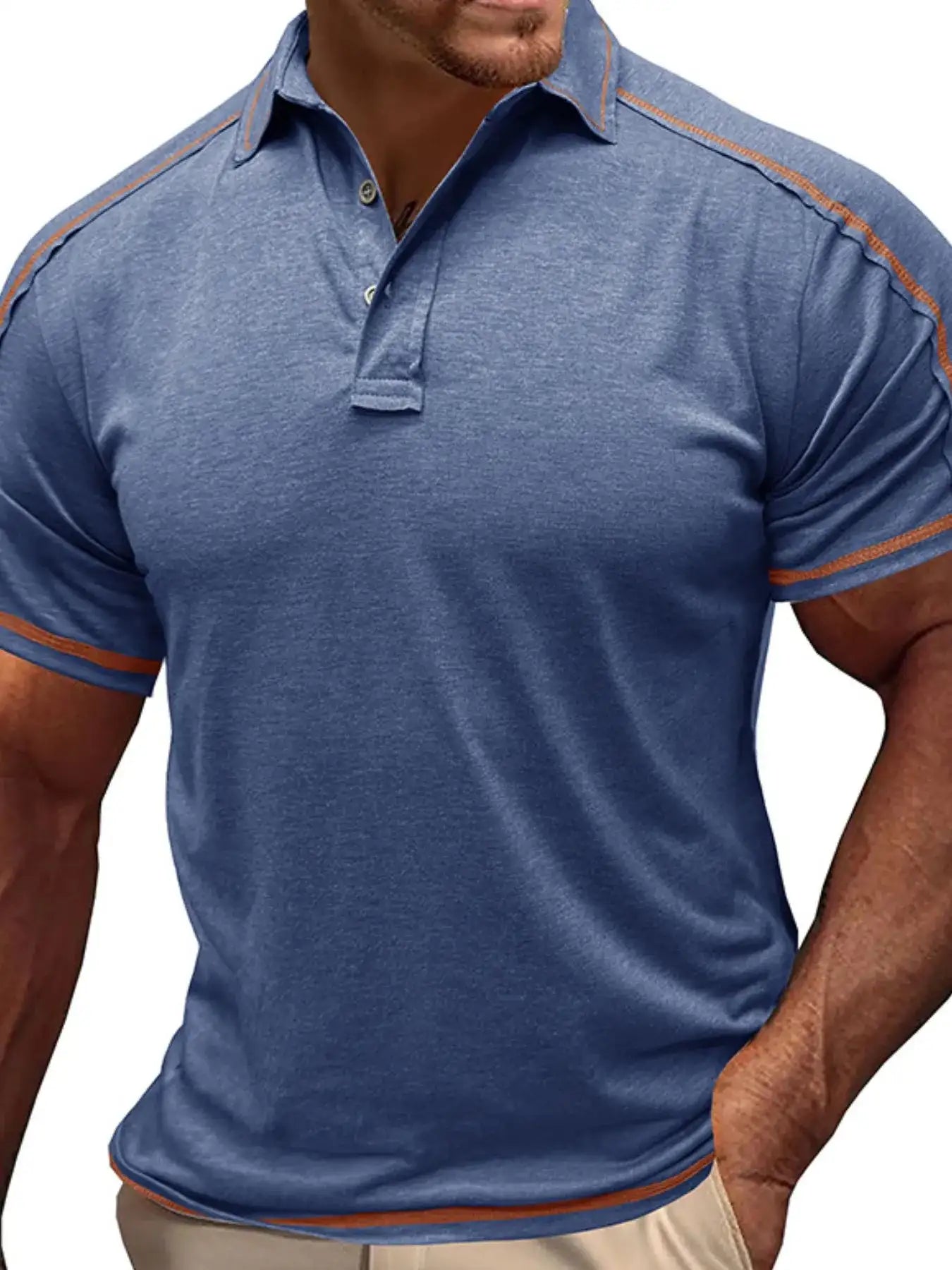 Men's Collared Neck Polo Shirt with Contrast Piping.
