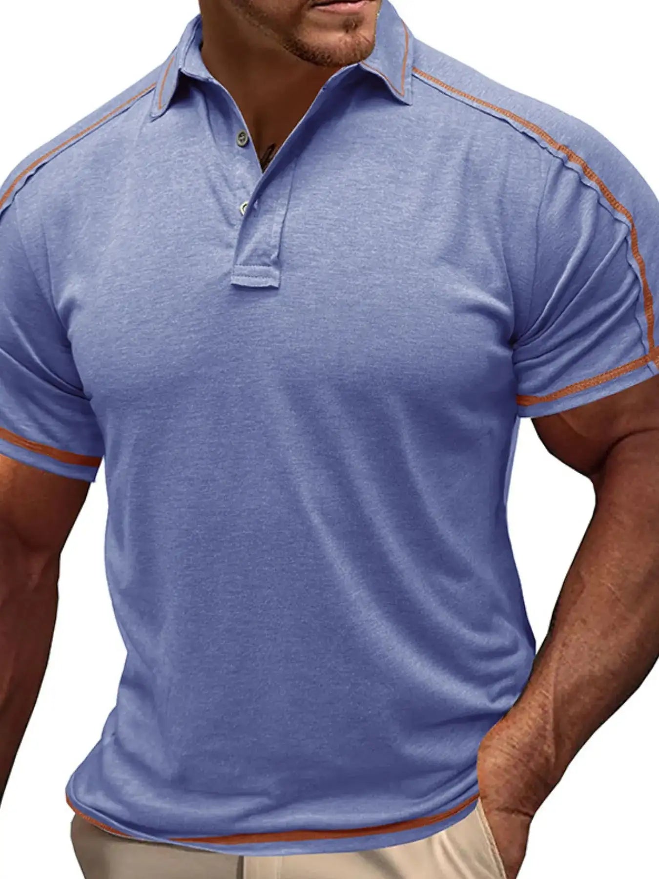 Men's Collared Neck Polo Shirt with Contrast Piping.
