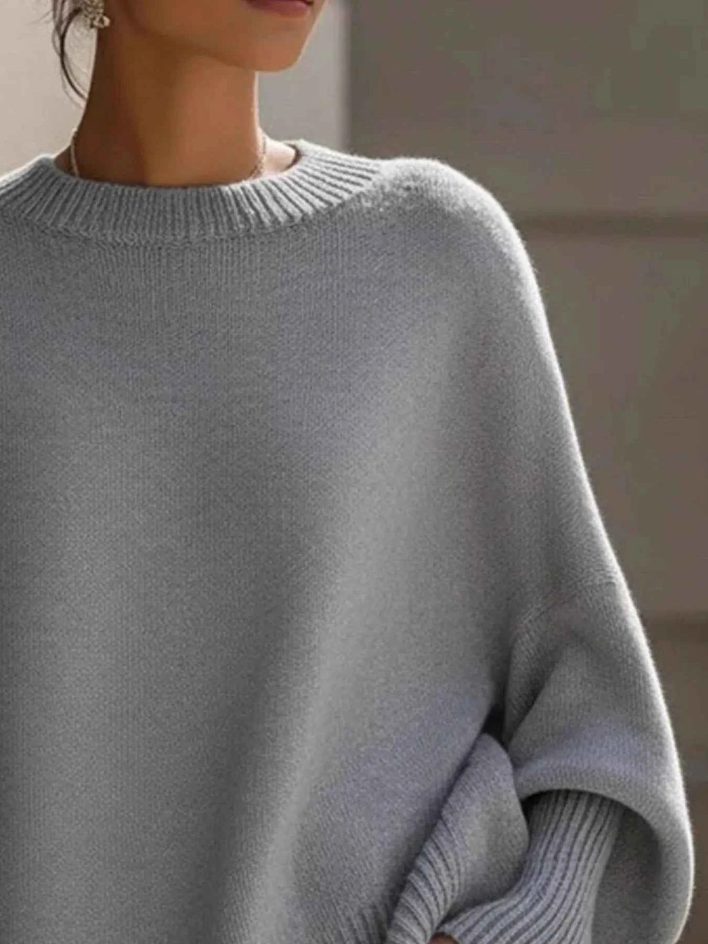 Oversized Batwing Sleeve Round Neck Sweater