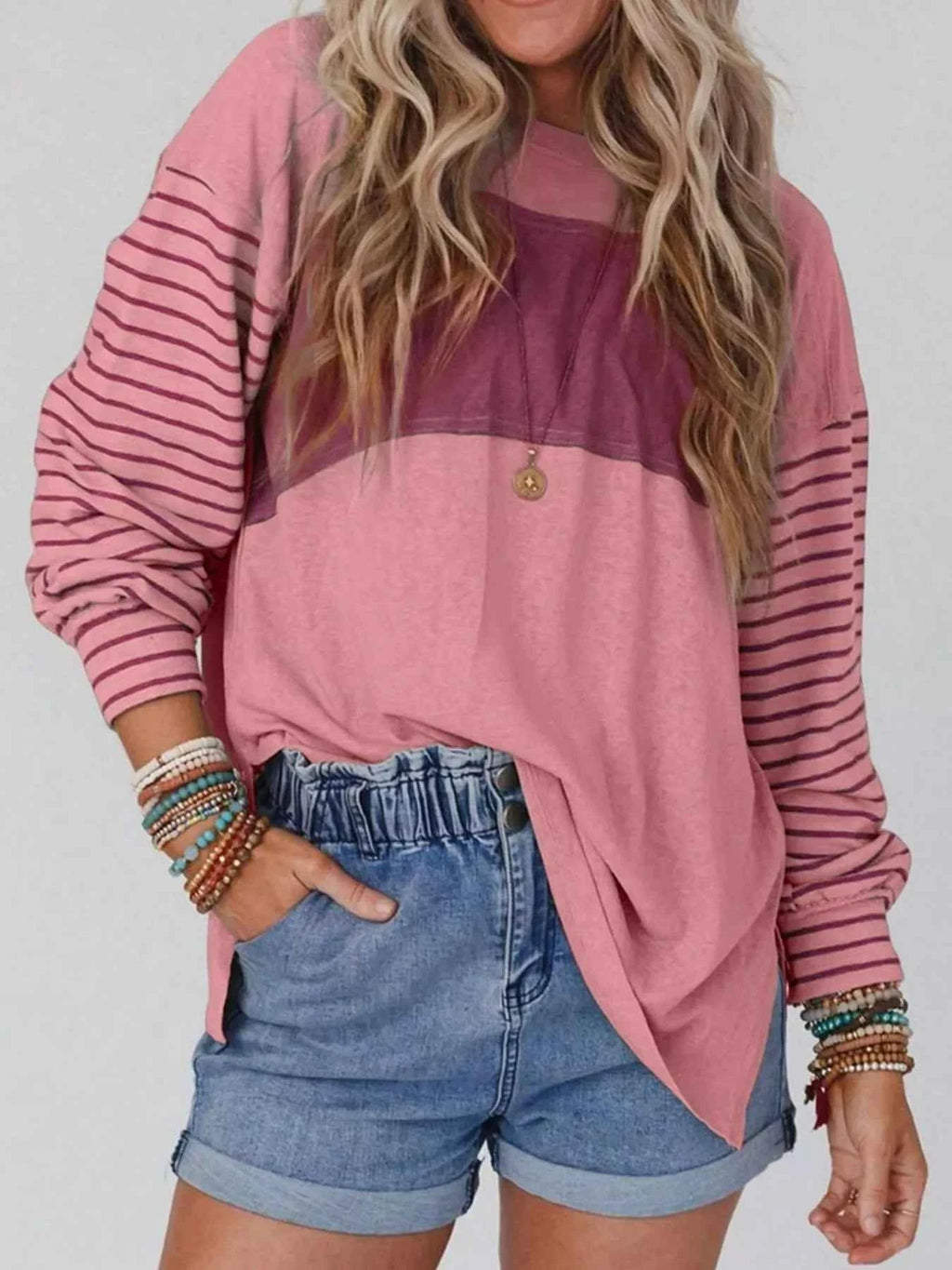 Striped Color Block Long Sleeve T-Shirt
