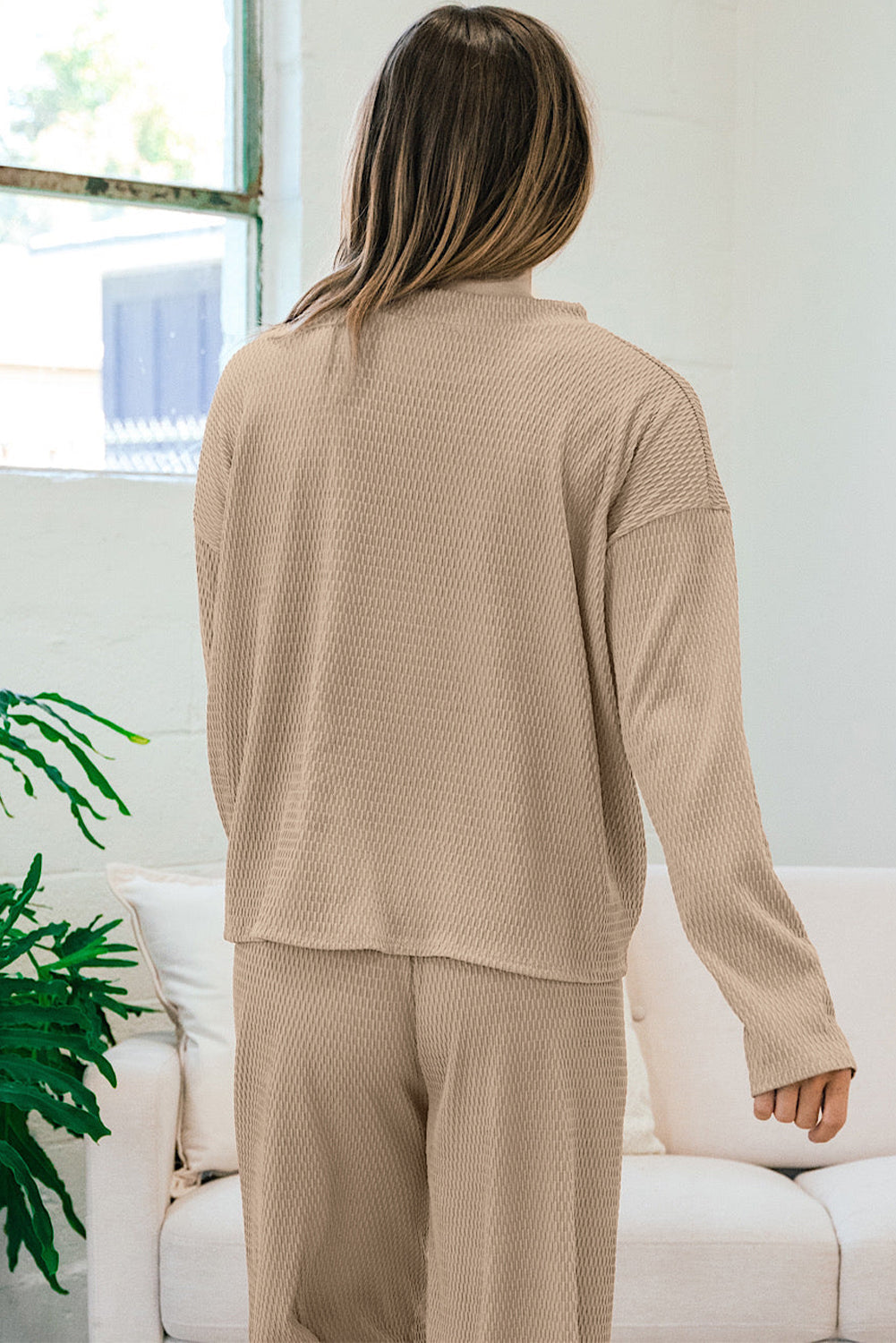 Smoke Gray Loose Textured Pullover and Pants Outfit Dear-Lover Dropshipping