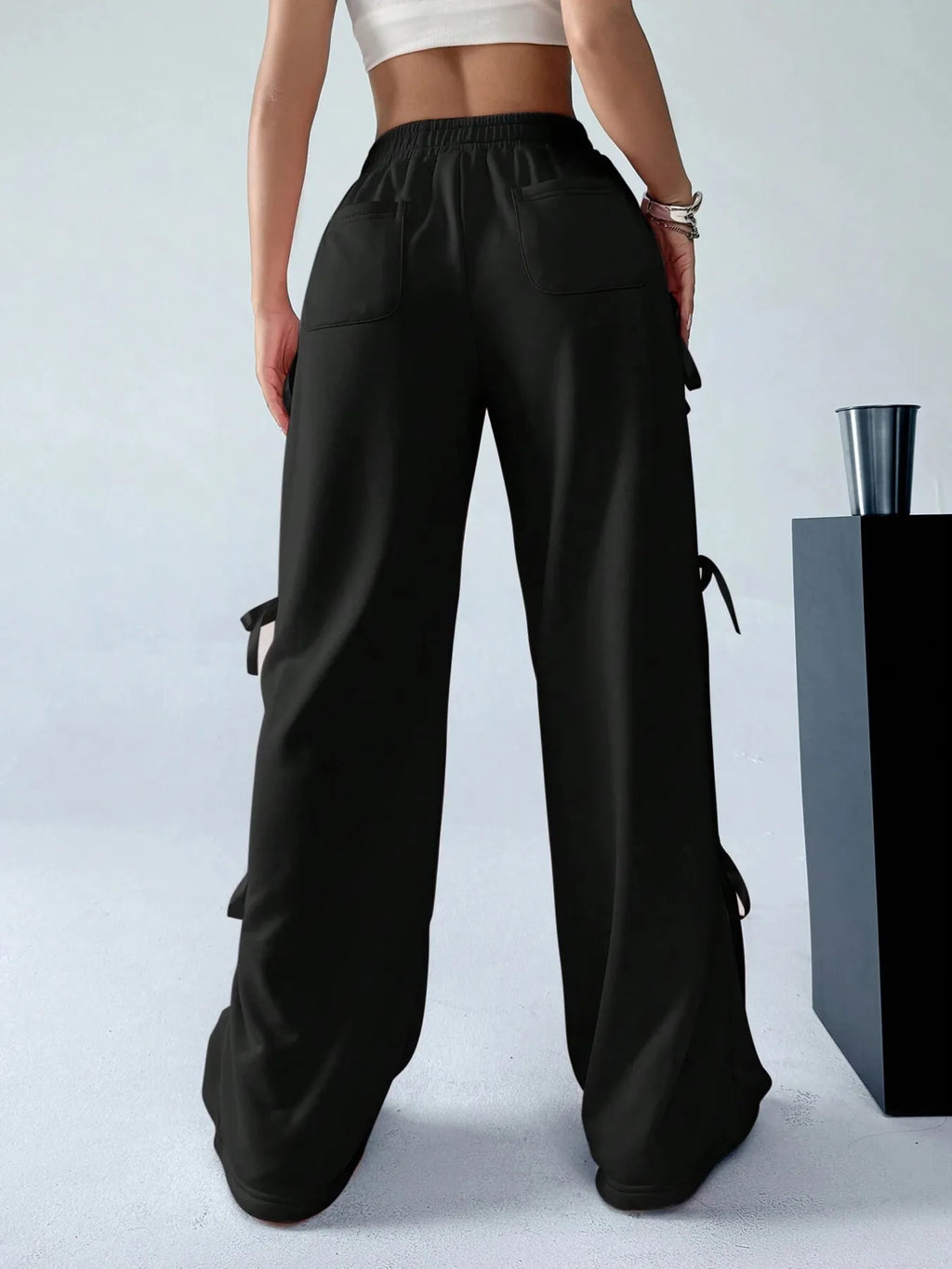 Cargo Wide Leg Pants with Side Tie Details.