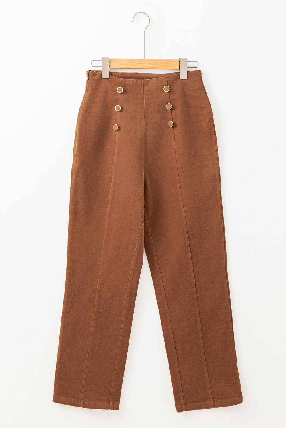 Chestnut Solid Color Double Breasted Straight Leg Pants Dear-Lover Dropshipping