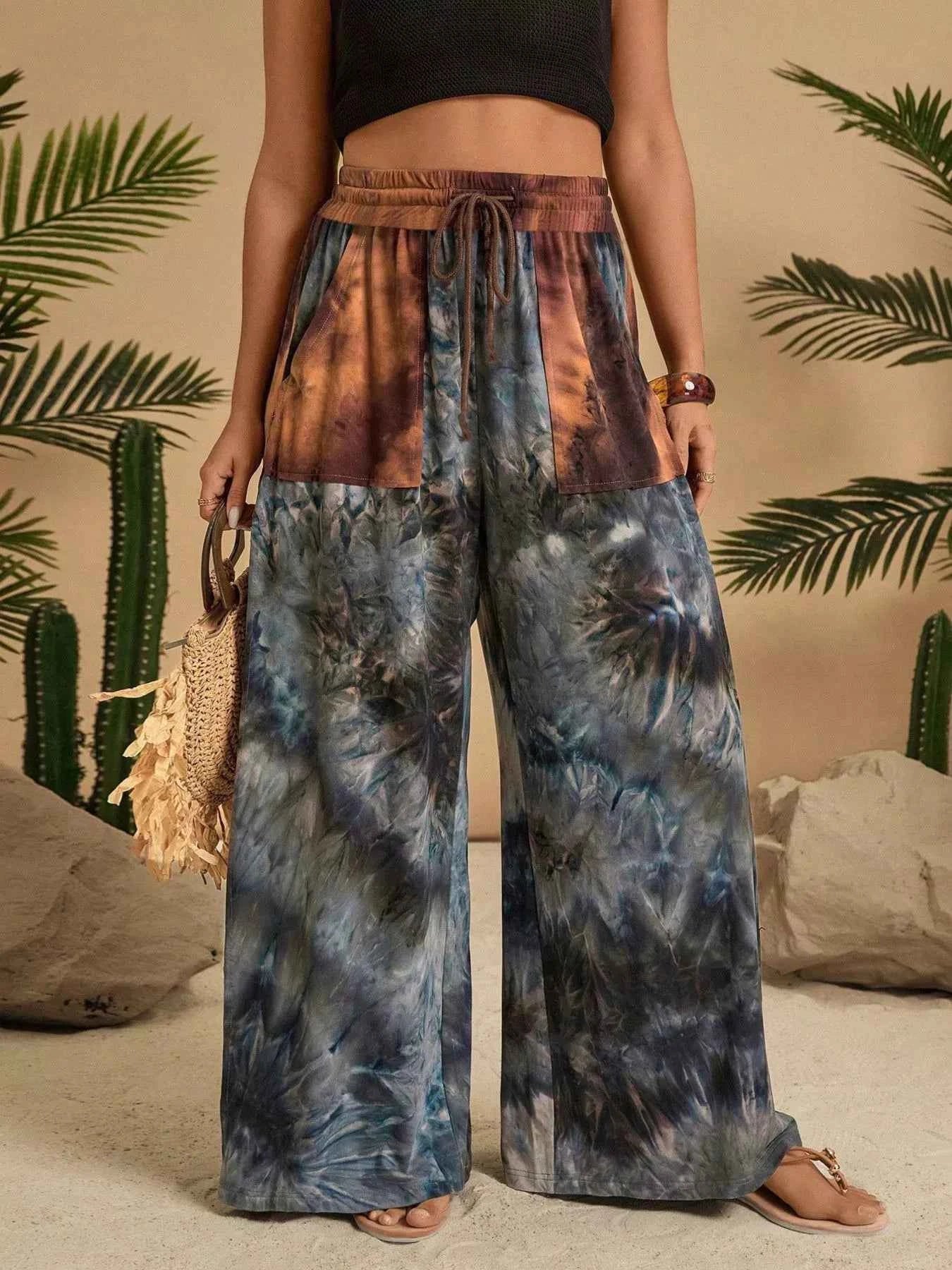 Full Size Tie-Dye Wide Leg Casual Pants Plus Size