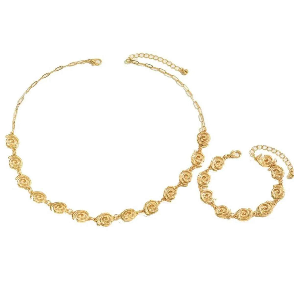 18K Gold-Plated Spiral Neclace and Bracelet Jewelry Set