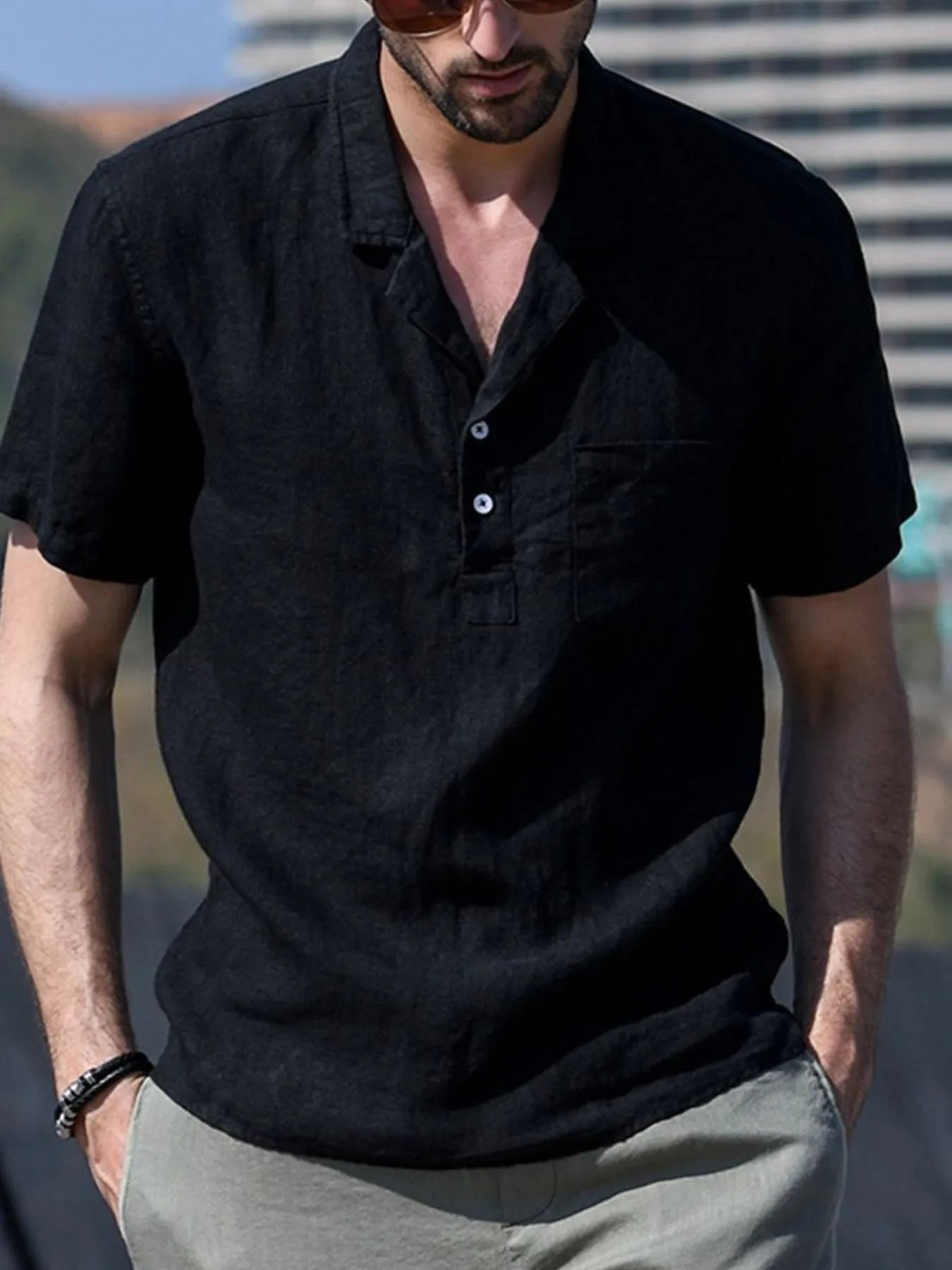 Men's Full Size Classic Linen Blend Short Sleeve Polo Shirt Plus Size.