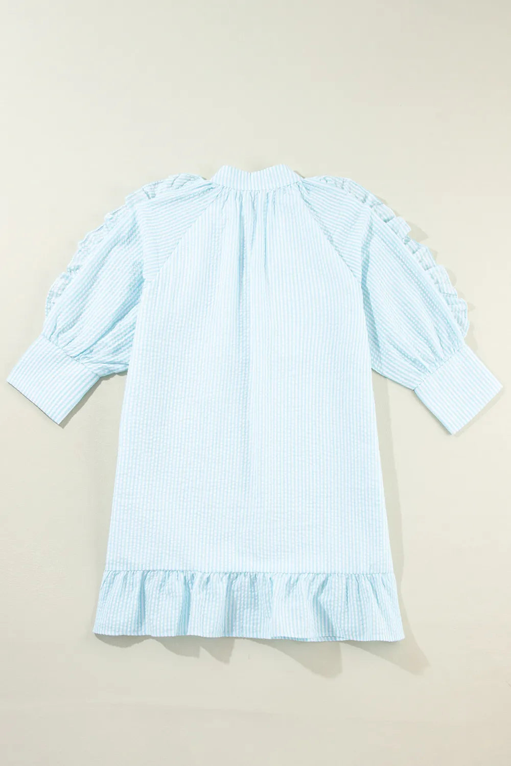 Ruffled Striped Notched Mini Dress.