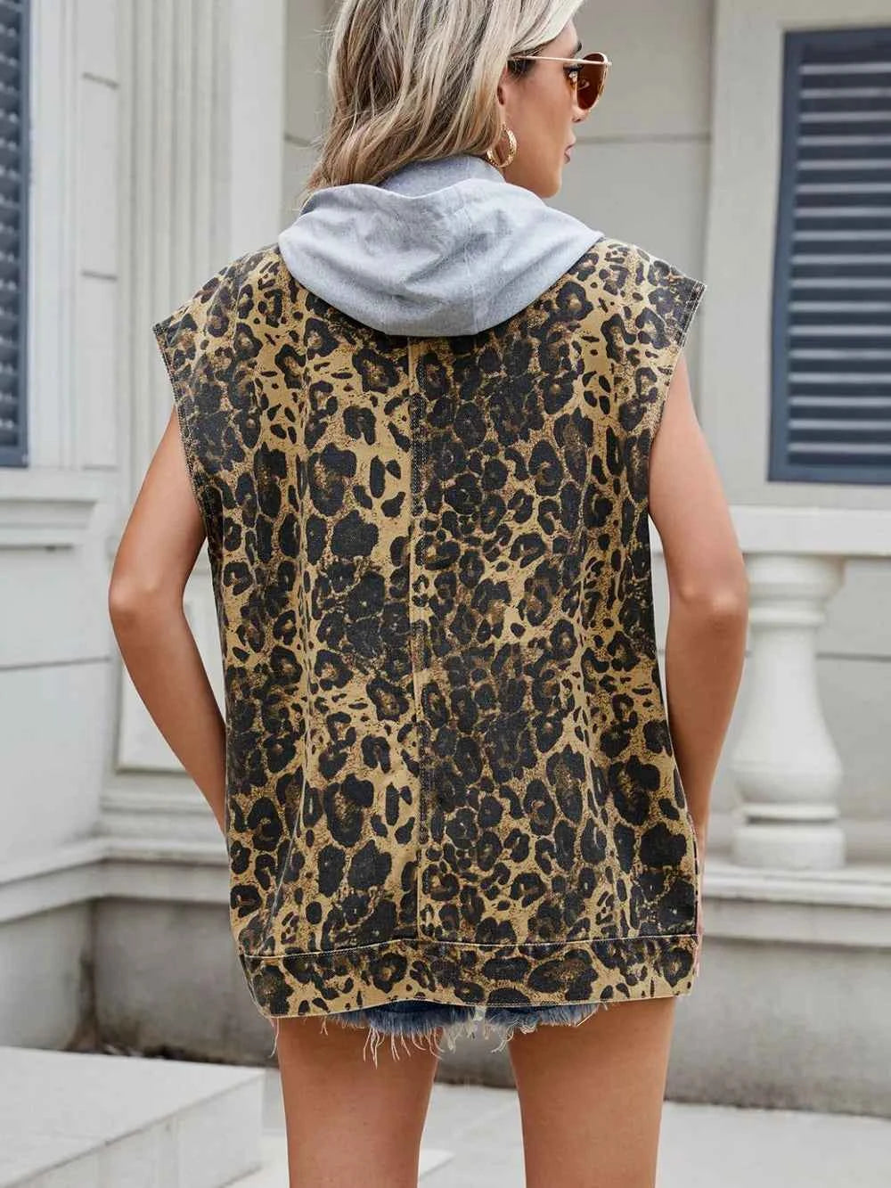 Leopard Buttton Up Denim Vest.