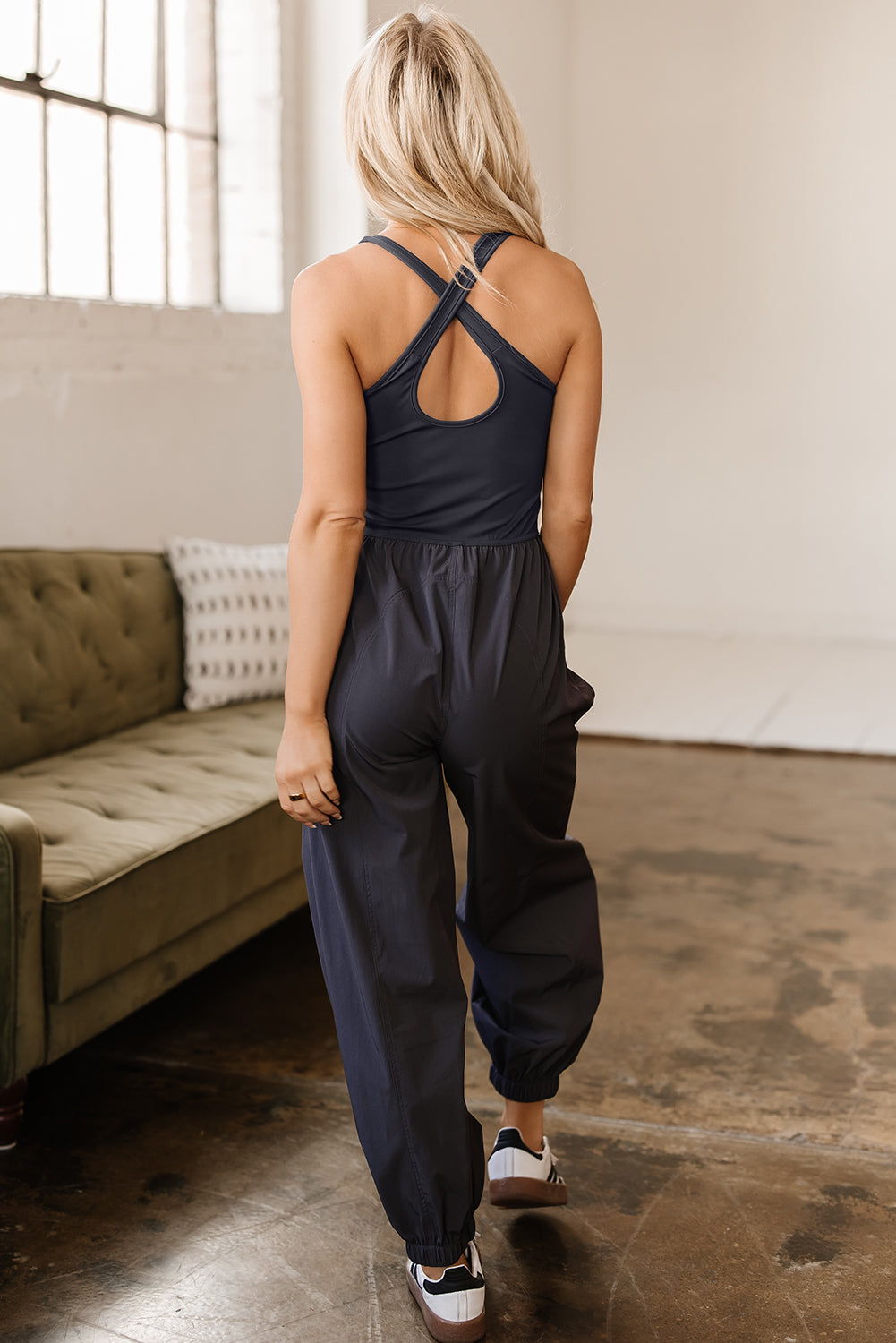 Carbon Grey Back Crossed Straps Hollow Out Jogger Jumpsuit Dear-Lover Dropshipping