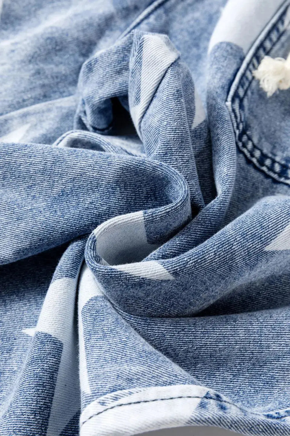 Star Print Washed Drawstring High Waist Wide Leg Jeans.