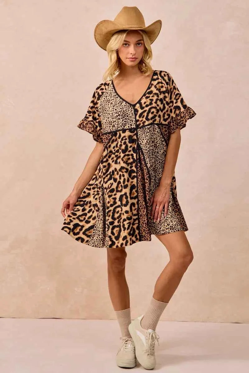 BiBi Leopard Prints Mix and Match Short Sleeves Dress.