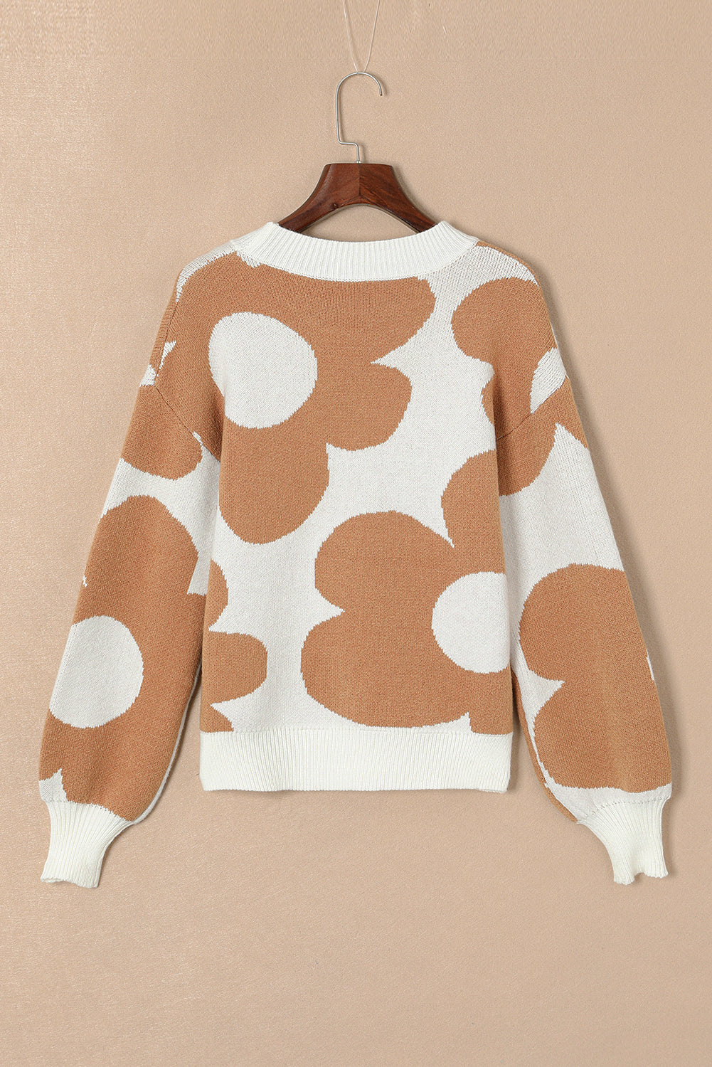 Khaki Big Flower Pattern Drop Shoulder Sweater Dear-Lover Dropshipping