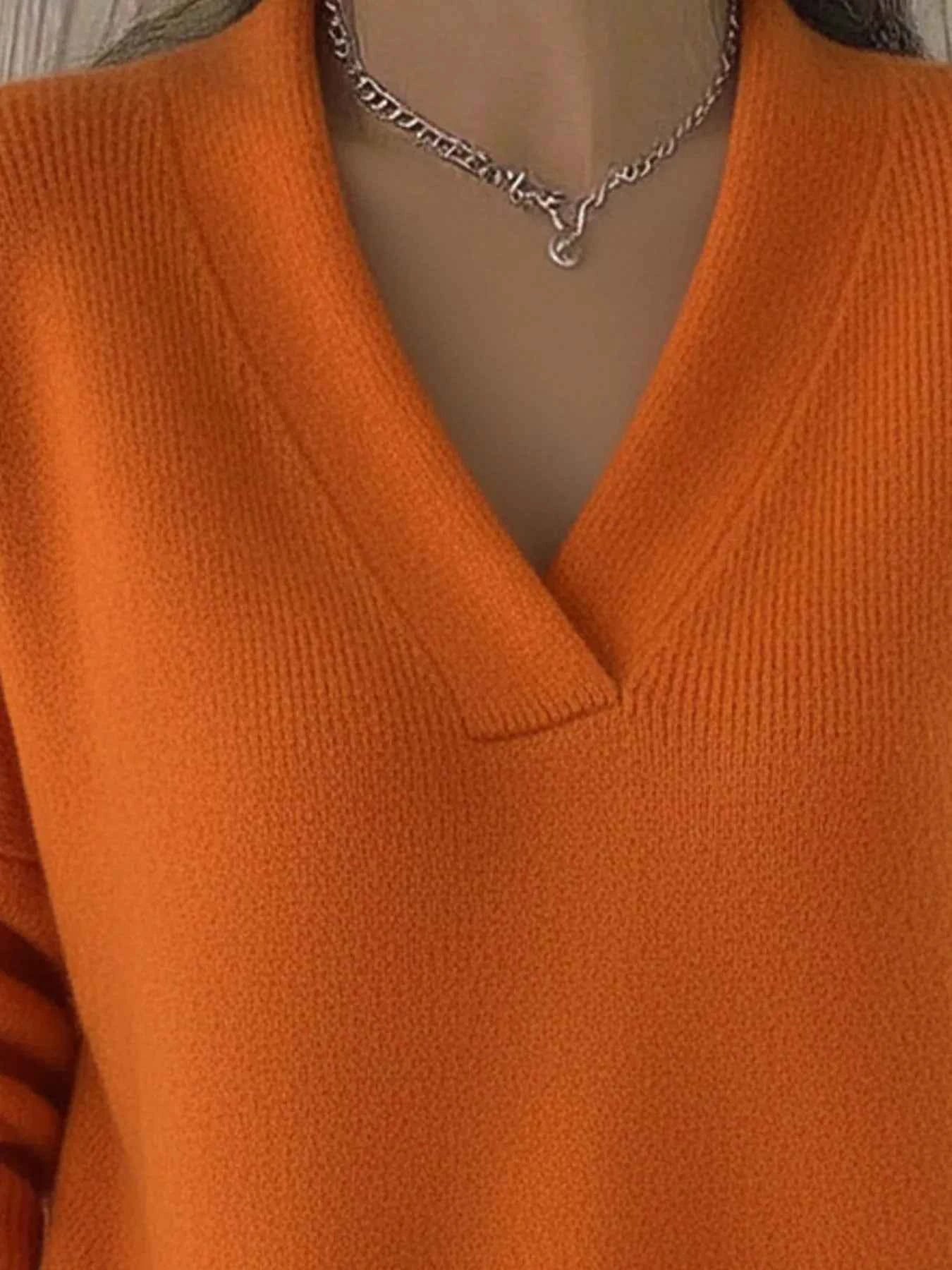 Full Size V-Neck Long Sleeve Sweater Plus Size