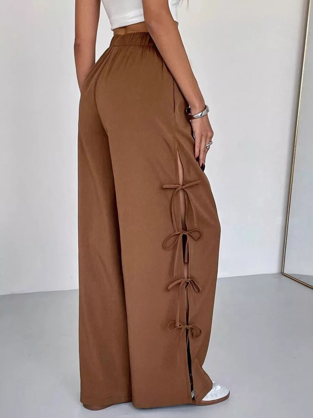 Side Tie Wide Leg Pants.