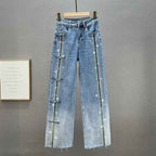 Rhinestone Denim Wide-leg Pants