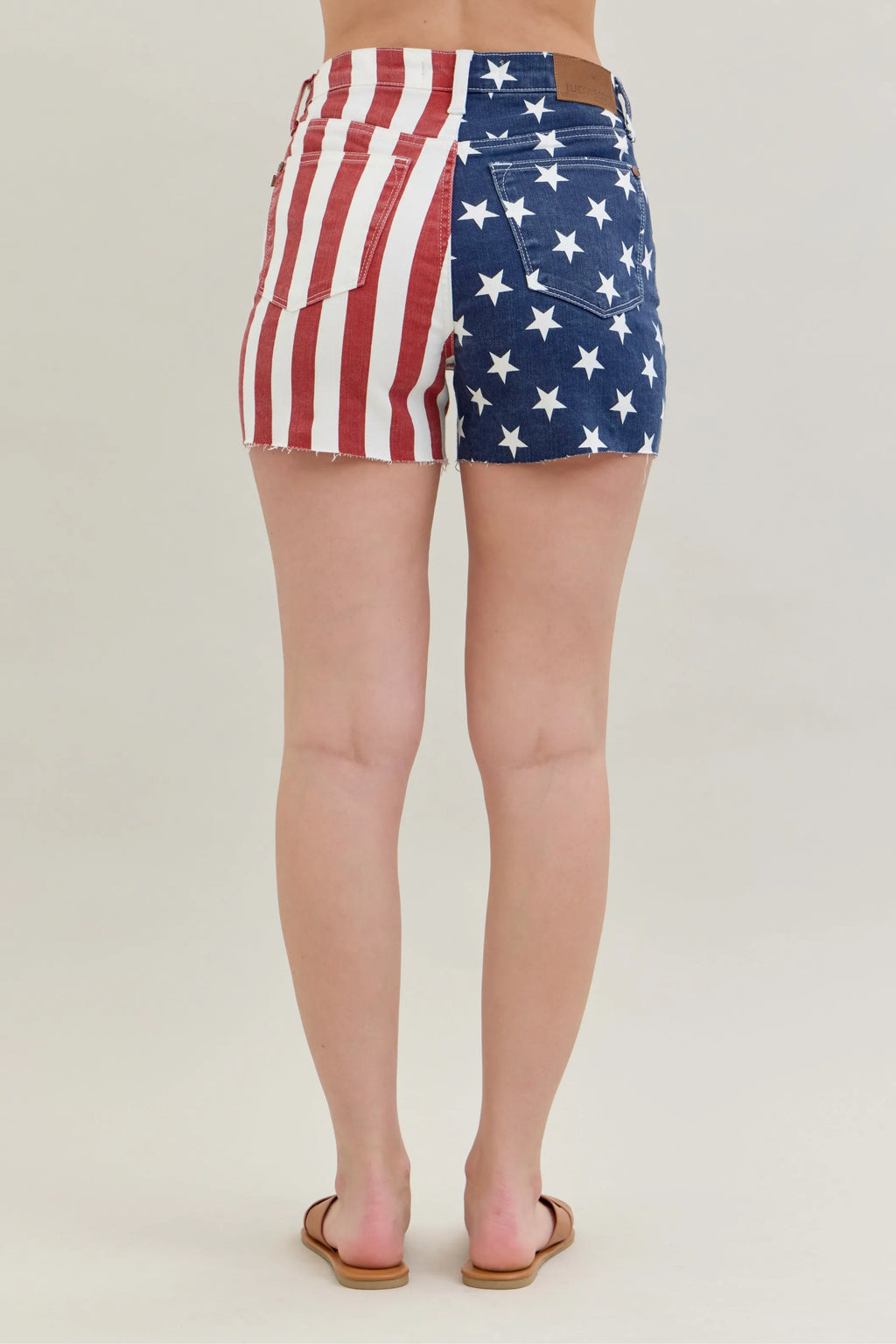 July 4th Blue Full Size High Waist Americana Flag Fray Hem Shorts Plus Size.