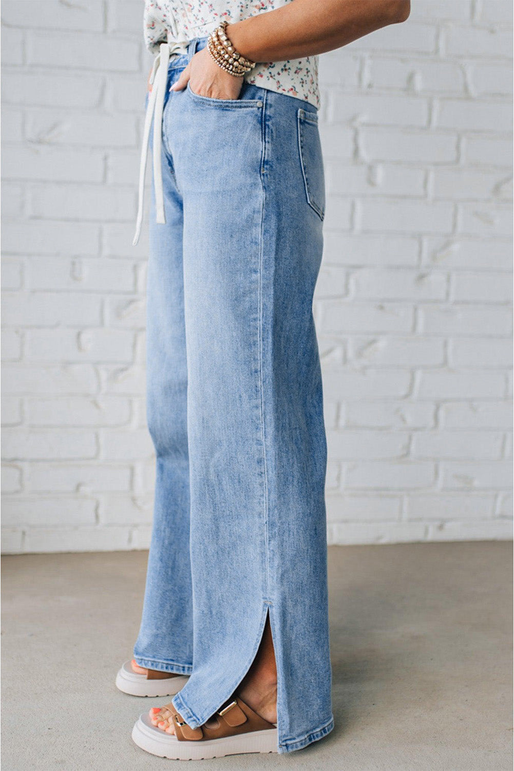 Myosotis Slit Leg High Rise Drawstring Casual Jeans Dear-Lover Dropshipping