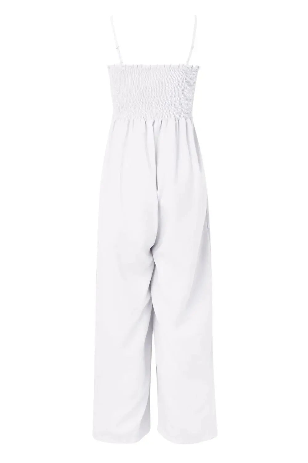 Smocked Spaghetti Strap Wide Leg Jumpsuit.