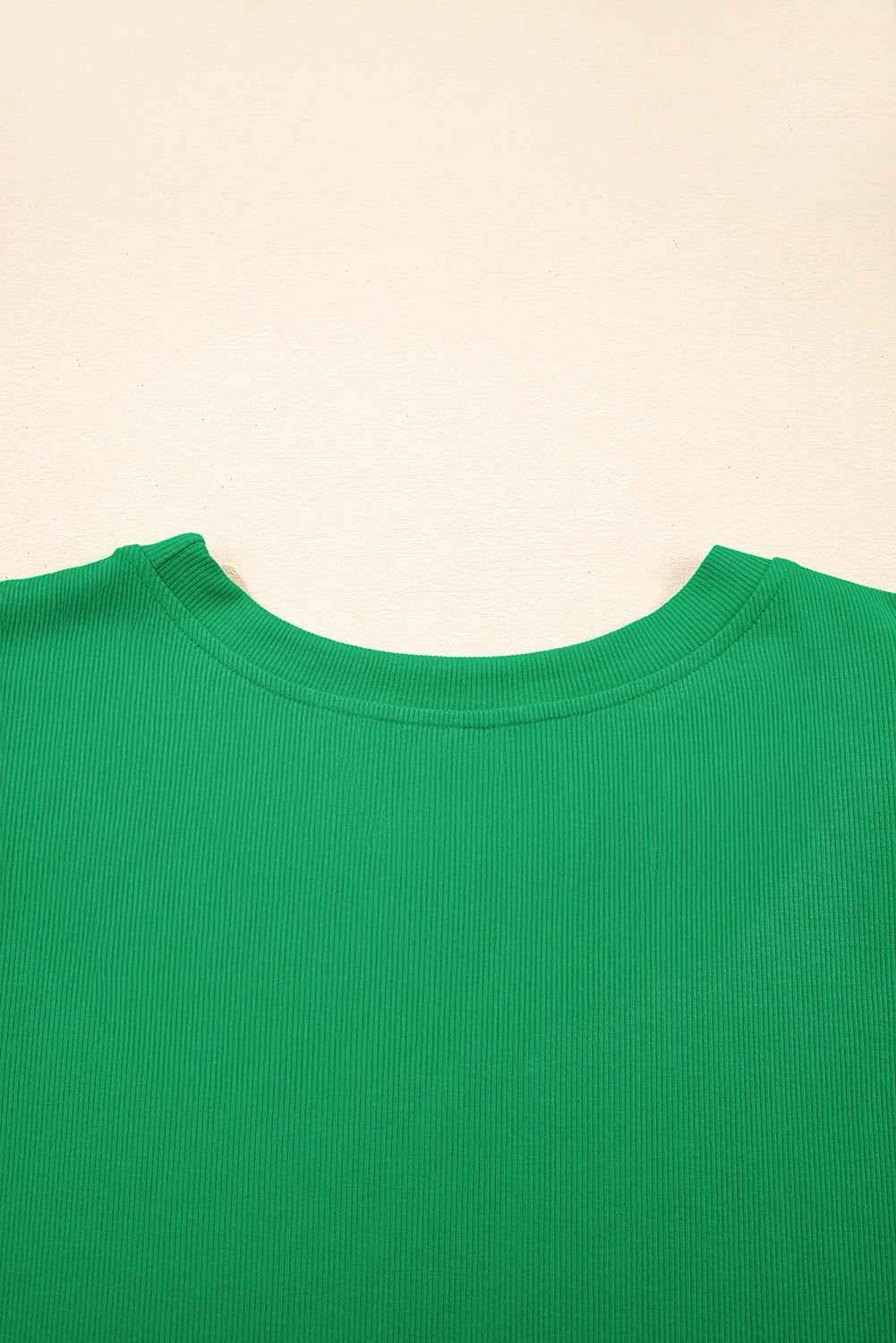 Bright Green Ribbed Pearl Beaded Puff Sleeve Top