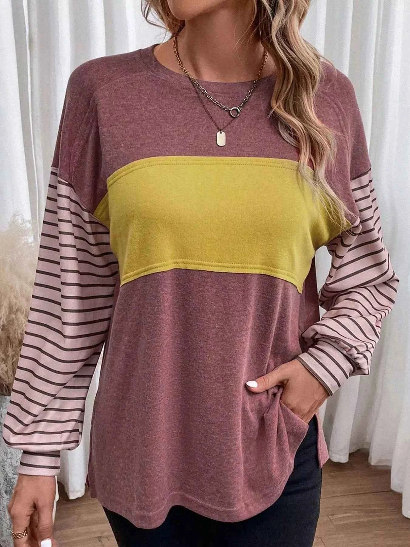 Striped Color Block Long Sleeve T-Shirt