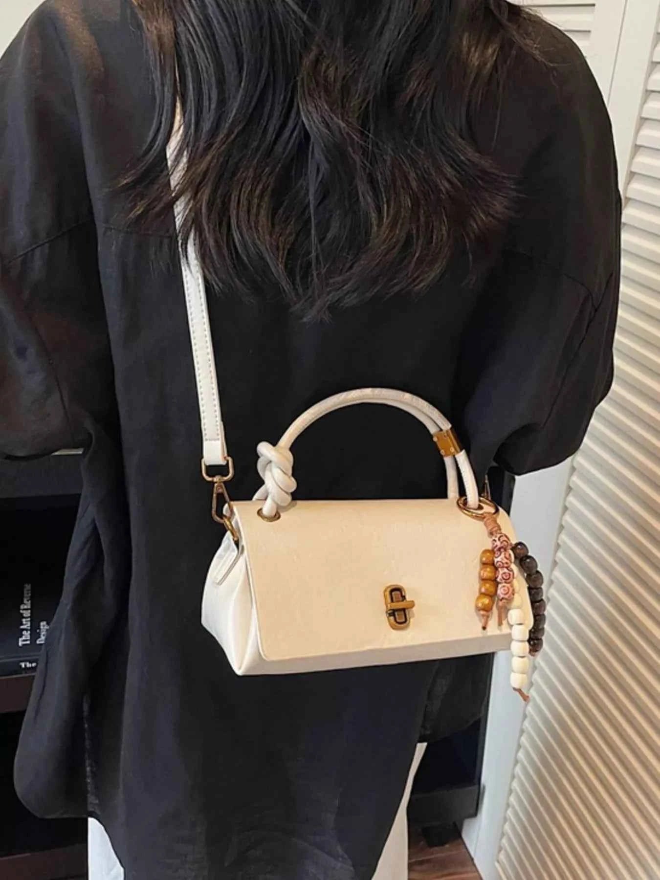 Leather Crossbody Bag with Bead Charm