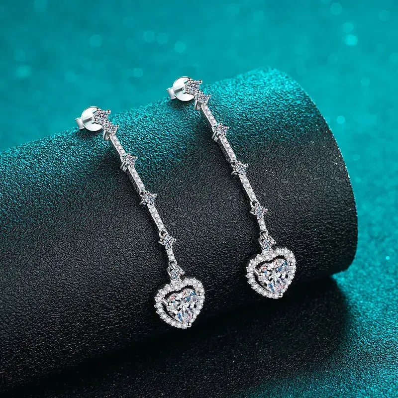 2 Carat Moissanite Zircon 925 Sterling Silver Heart Earrings.