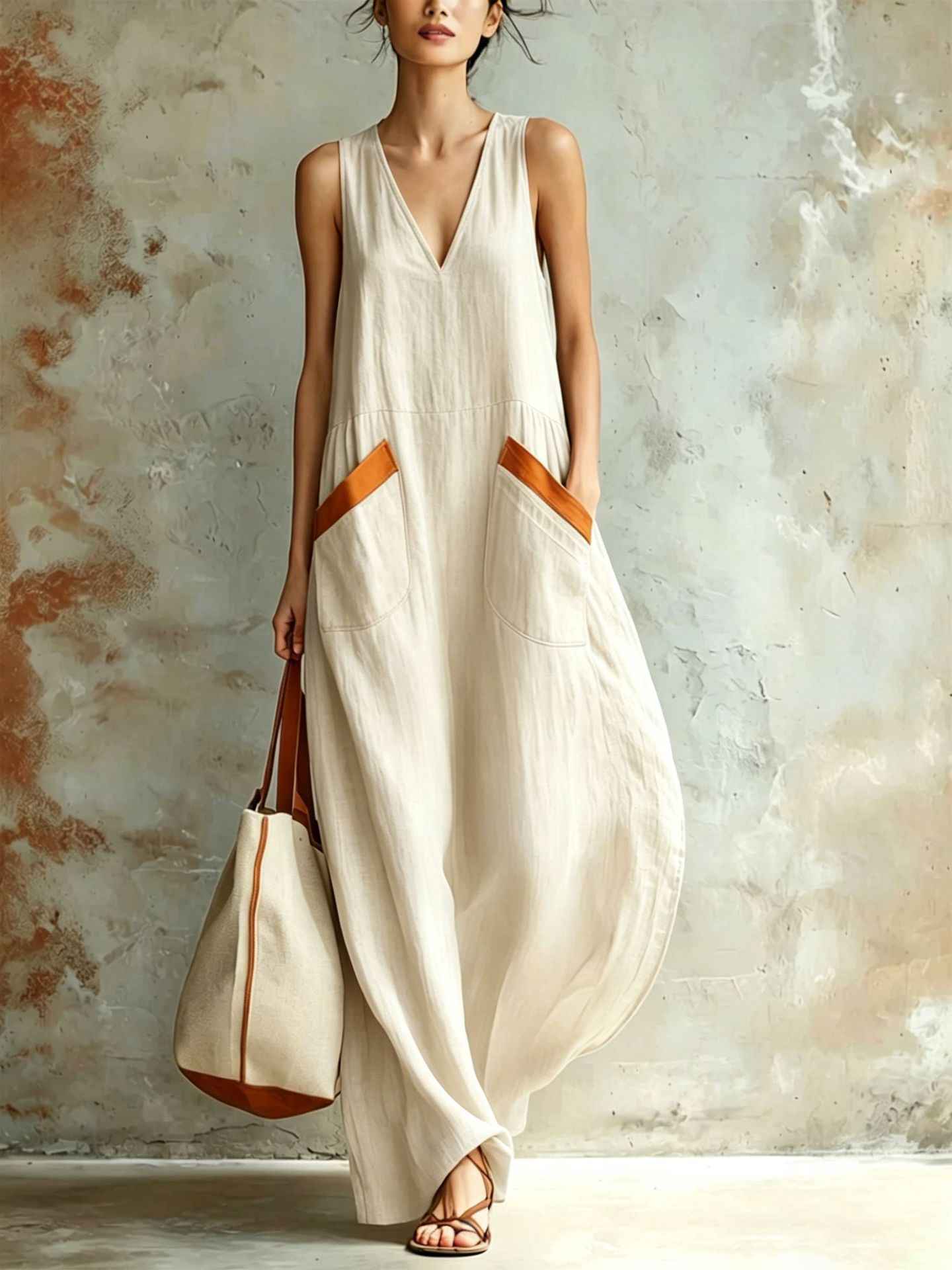 Womens V-neck Loose And Comfortable Dress