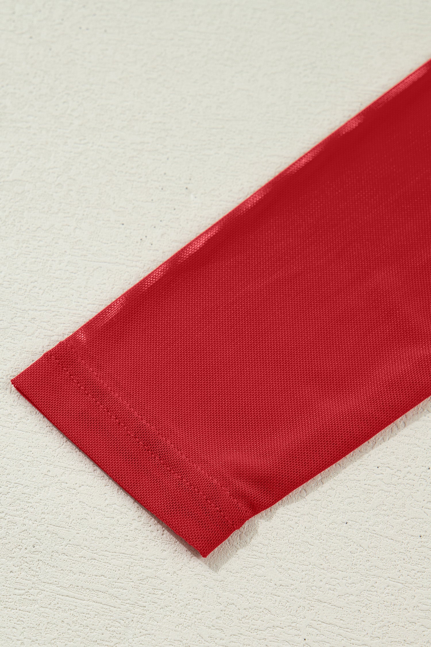 Fiery Red Sheer Mesh Patchwork High Neck Long Sleeve Top