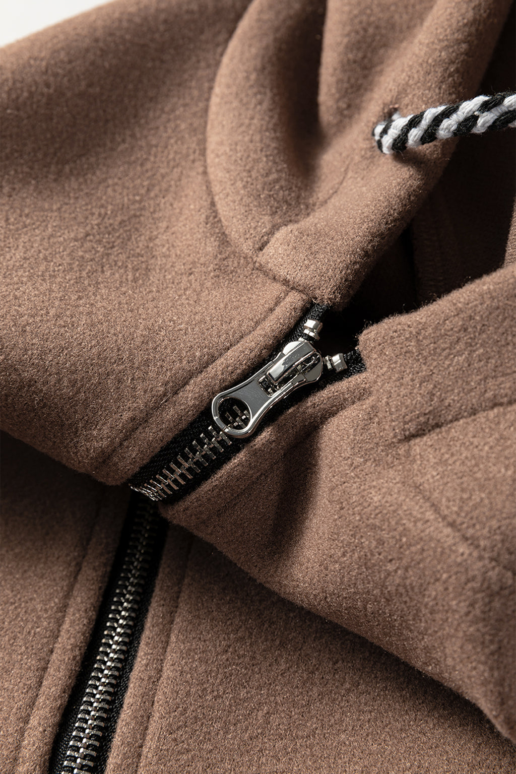 Dark Khaki Contrast Cuffed Drop Shoulder Zip up Tunic Hoodie