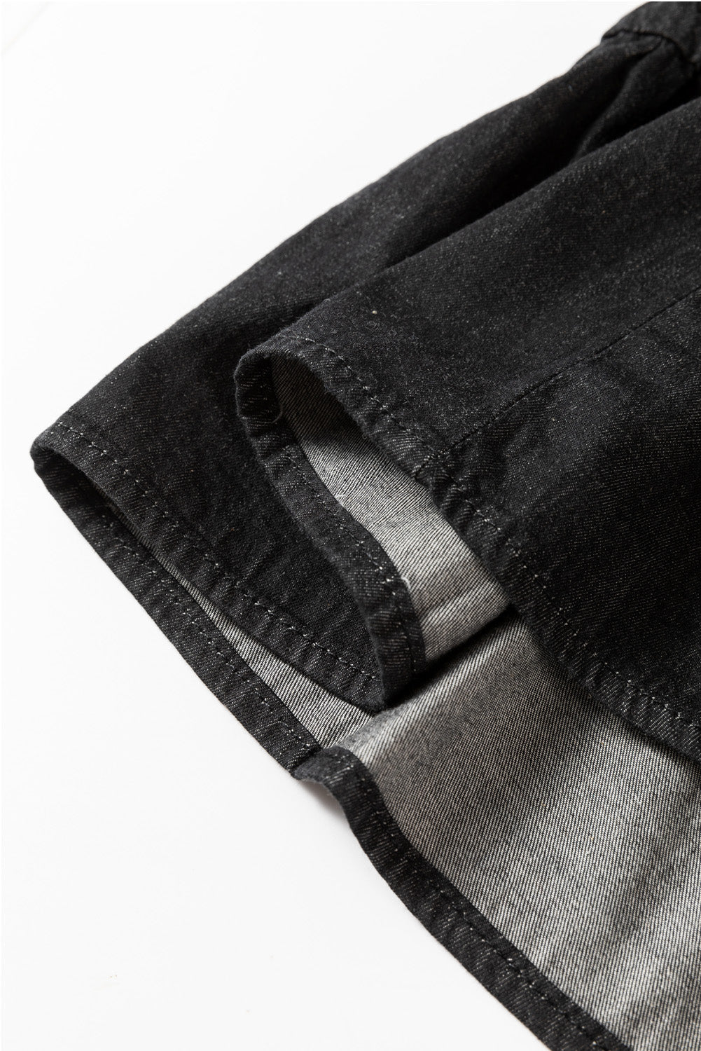 Black Chambray Ruffled 3/4 Sleeve Tiered Split V Neck Mini Dress Dear-Lover Dropshipping