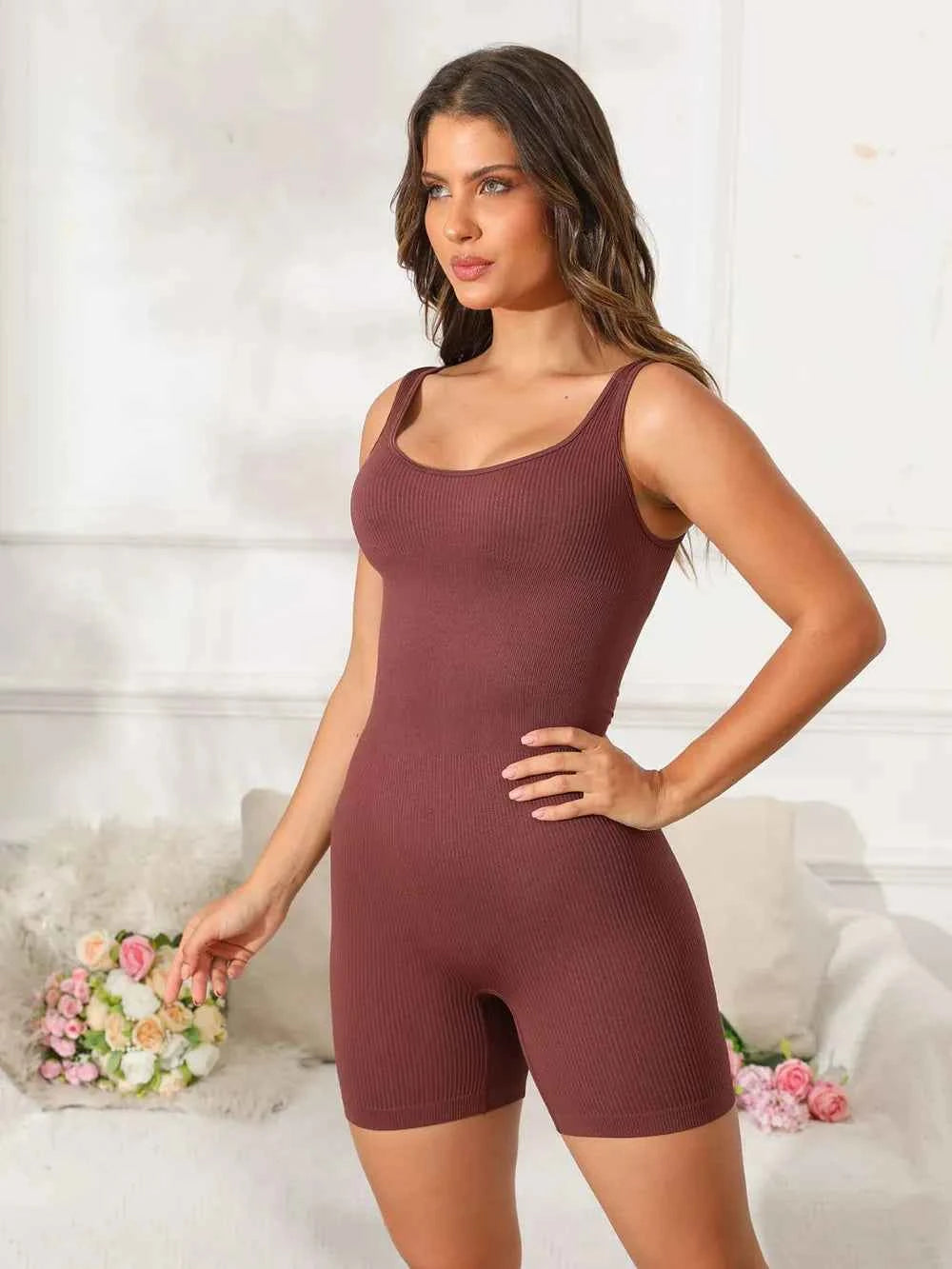 Scoop Neck Wide Strap Active Romper.