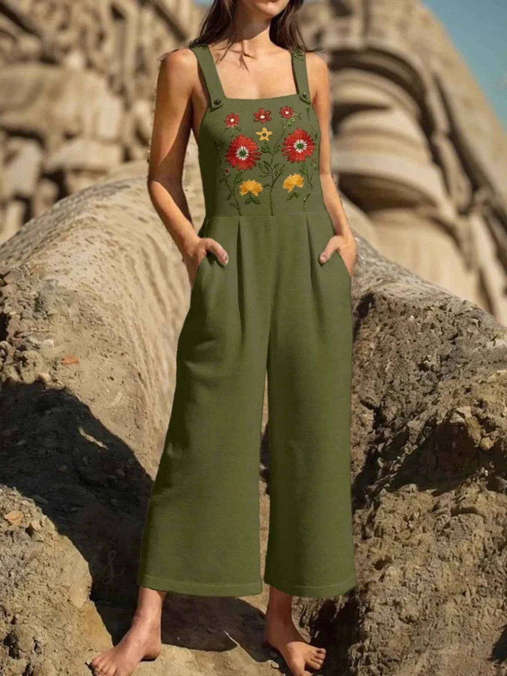 Floral Embroidered Wide Leg Jumpsuit