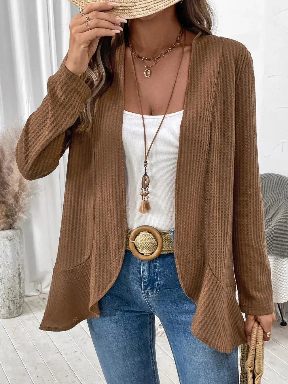 Open Front Long Sleeve Cardigan.