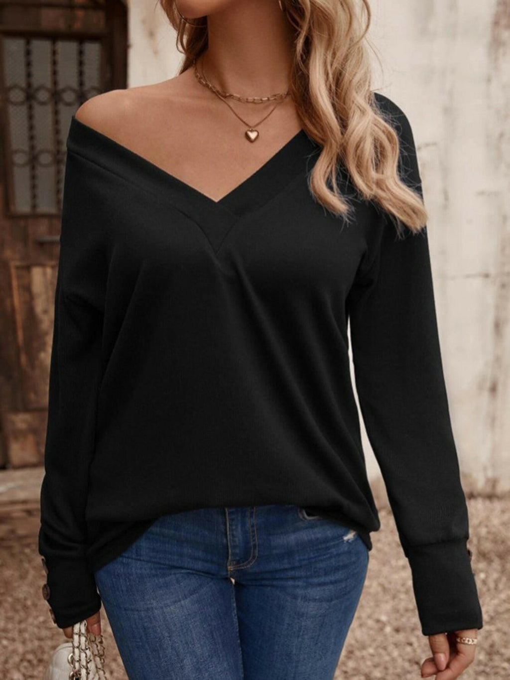 V-Neck Long Sleeve Top.